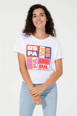 Женская синяя укороченная футболка с круглым вырезом Неожиданная скидка в корзине - U.s. polo assn фото 4