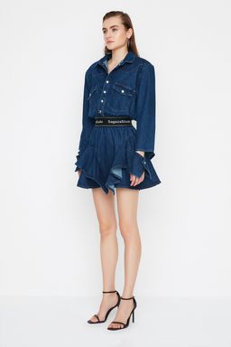 Trendyolmilla Mavi A-Kesim Gomlek Yaka Denim K?sa Elbise TPRAW22EL1989