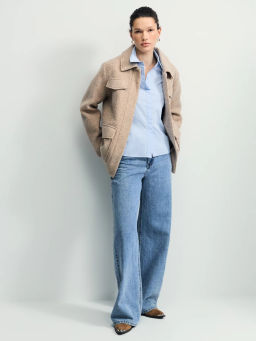 Куртка-рубашка из ткани с ворсом на поясе / Zarina  фото 4