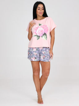 96-П ПИЖАМА ЖЕНСКАЯ (шорты) (Розовый/серый) - А-дина фото 2