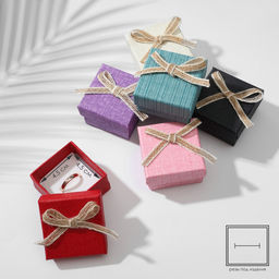 Цена за 6 шт. Коробочка подарочная под кольцо/серьги «Текстиль» яркий, 5×5 (размер полезной части 4.5×4.5 см), чёрная, вставка белая