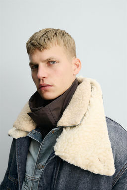 DENIM COAT WITH CONTRAST FAUX SHEARLING X SR_A