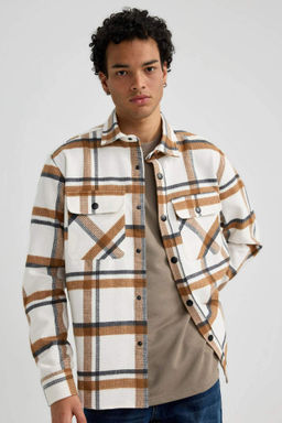 Lacivert Relax Fit Polo Yaka Kareli Oduncu Flanel Pamuklu Uzun Kollu Gomlek - Defacto фото 4