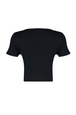 TRENDYOLMILLA Siyah %100 Pamuk Slogan Bask?l? Vucuda Oturan Crop Orme T-Shirt TWOSS24TS00213 фото 8