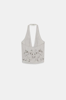TOP HALTER ABALORIOS / Gris