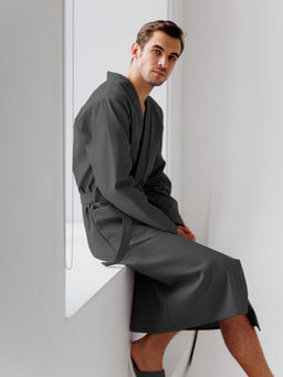 Мужской вафельный халат с планкой темно-серый В-03 (32)