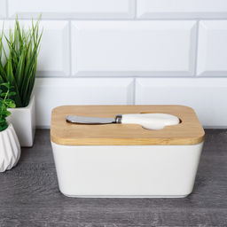 Масленка и нож / MN3919 /уп 36/ на деревянной подставке - Галеонтрейд фото 2