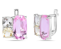 Серьги, зеленый аметист , лимонный топаз , морганит, Ралинда