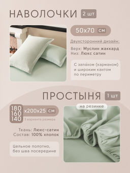 Комплект постельного белья на резинке Сатин Aurora Veil с Покрывалом AVR005 180*200*25;160*200*25;140*200*25 Евро - Ситрейд фото 4