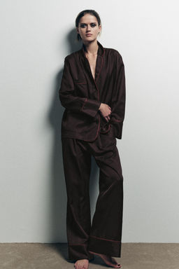 CONTRAST STRIPED PYJAMA SHIRT