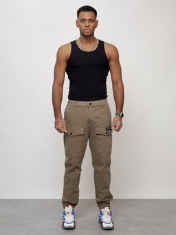 Джинсы карго мужские с накладными карманами, Турция бежевого цвета - Mtforce фото 5