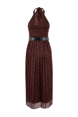 Kahverengi Puantiyeli Belden Ac?lan Boyundan Baglamal? Pliseli Maxi Tul Orme Elbise TWOSS26EL00031 - Trendyolmilla фото 2