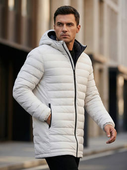 Куртка мужская удлинённая стёганая с капюшоном и графеновой подкладкой утеплитель тинсулейт - Valianly фото 93