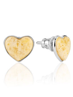Нежные серьги-гвоздики из натурального балтийского белого янтаря Сердечки