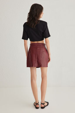 TRENDYOLMILLA Haki Premium Yuksek Kalite A-Line Suni Deri Mini Dokuma Etek TWOAW22ET0480 фото 6