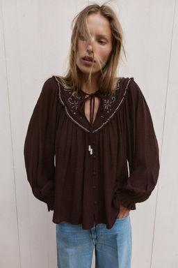 EMBROIDERED BLOUSE WITH BEADING - Zara фото 3
