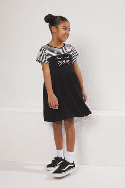 Bordo K?z Cocuk Cizgili K?sa Kol Mini Orme Elbise TKDSS25EL00059 - Trendyolmilla фото 7