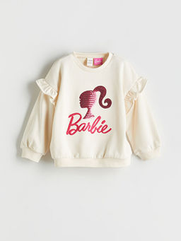 Bisiklet Yaka Barbie Nak??l? K?z ?ocuk Sweatshirt