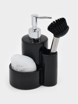 Дозатор для моющего средства Доляна «Милитари», 370 мл, с губкой и щёткой, чёрный