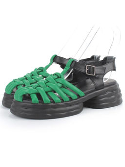 08-PEAG48-2 BLACK/GREEN Босоножки женские (натуральная кожа)