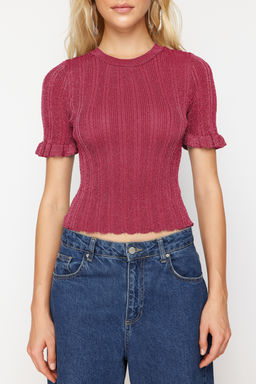 Ac?k Sar? Simli Kol Detayl? T-Shirt Gorunumlu Ince Triko Bluz TWOSS24KZ00029 - Trendyolmilla фото 14