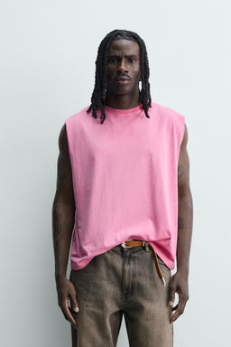 CAMISETA TANK LAVADA / Rosa fl?or