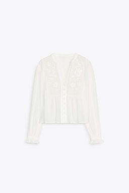 CROPPED BLOUSE WITH CUTWORK EMBROIDERY - Zara фото 3