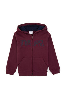 Erkek _ocuk Bordo Fermuarl_ Kap__onlu Sweatshirt