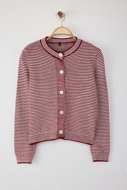 Bordo Yumusak Dokulu Cizgili Triko H?rka TWOAW26HI00142 - Trendyolmilla фото 5