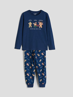 Bisiklet Yaka Y?lba?? Temal? Erkek ?ocuk Pijama Tak?m?