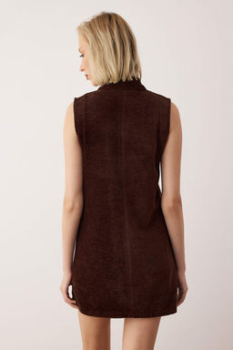 EXCLUSIVE Ozel Koleksiyon Kahverengi Duz K?sa / Mini Dokuma Elbise TWOAW26EL00293 - Trendyolmilla фото 5