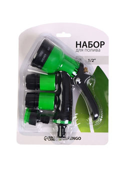 Набор для полива: пистолет-распылитель, коннектор 1/2 (12 мм) - 2 шт., штуцер 1/2-3/4, быстросъёмный, пластик, Greengo  фото 5