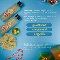Новогодний подарочный набор косметики Зимняя вьюга, с ароматом розы и корицы. Золотая серия.