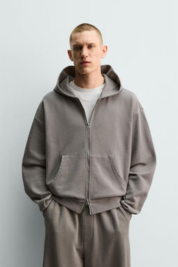 SUDADERA LAVADA CREMALLERA CAPUCHA / Gris claro - Zara фото 10
