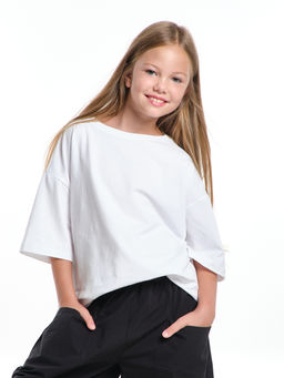 Универсальная базовая футболка оверсайз 22-1892 черный - Mini maxi фото 9