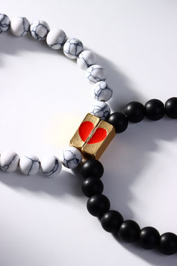 Браслеты парные «Неразлучники» сердце с бусинами, чёрно-белые, шар №8, d=6.5 см