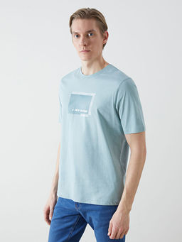 Bisiklet Yaka K?sa Kollu Bask?l? Penye Erkek Ti??rt