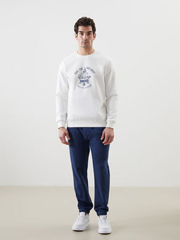 Bisiklet Yaka Bask?l? Erkek Kal?n Sweatshirt