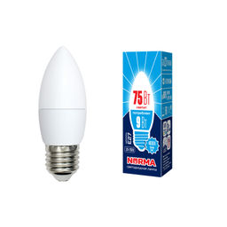 LED-C37-9W/NW/E27/FR/NR Лампа светодиодная. Форма "свеча", матовая. Серия Norma. Белый свет (4000K). Картон. ТМ Volpe