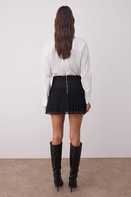 Siyah Astarl? Piliseli Dokuma Mini Sifon Etek TWOAW26ET00055