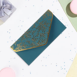 Конверт "Листья" вырубка, тиснение, софт тач, голубой фон