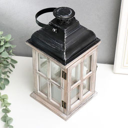 Деревянный подсвечник на 1 свечу «Фонарь. Витраж», состаренный, 28×13.5×13.5 см