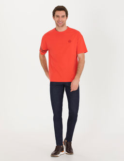 K_rm_z_ Bisiklet Yaka Oversize T-Shirt