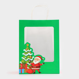 Цена за 12 шт. Пакет подарочный новогодний крафт, с окном Дед Мороз 26?35?16 см - UPAK LAND фото 3