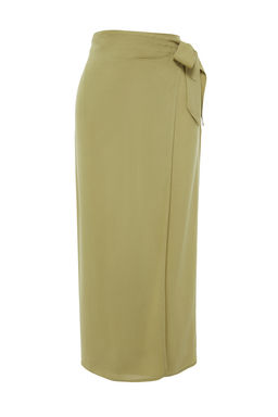 TRENDYOLMILLA Yag Yesili Baglamal? Kruvaze Kapama Viskon Kumasl? Maxi Boy Dokuma Etek TWOSS24ET00006 фото 9