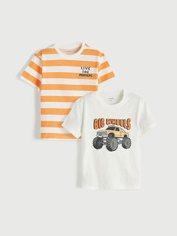 Bisiklet Yaka Bask?l? Erkek ?ocuk Ti??rt 2li