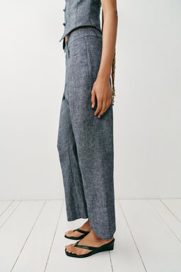 PANTAL?N MINI FLARE CON LINO / Gris - Zara фото 5