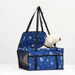 Автокресло для животных 40*30*25 см, синее с белыми лапками и косточками - Пижон фото 2