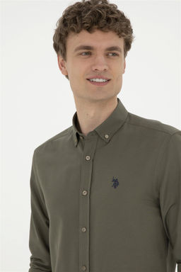 U. S. Polo Assn / Мужская базовая рубашка цвета хаки с длинным рукавом - U.s. polo assn фото 2