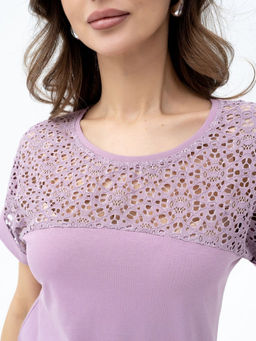 ВИДЕООБЗОР. Футболка с кружевом . 180-14,сухая роза - Binita фото 6